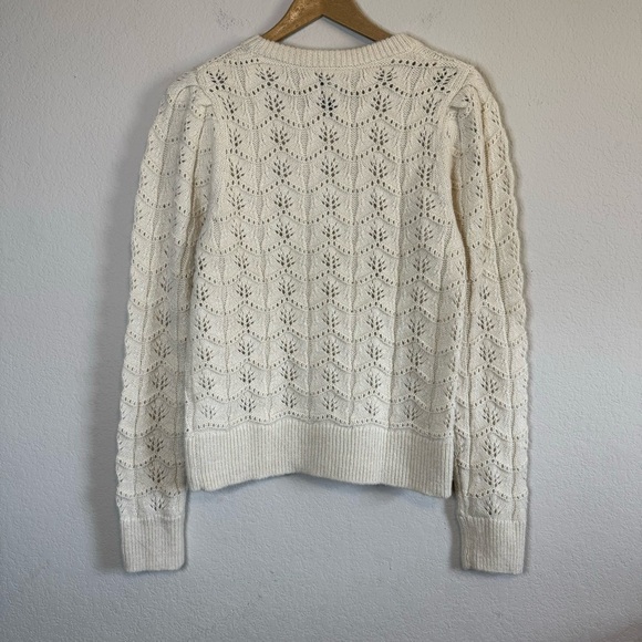 Gap Pointelle Knit Ivory Winter White Wool Alpaca Blend Long Sleeve Crewneck - Picture 6 of 11